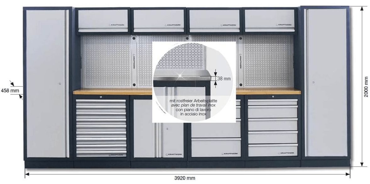 Meuble d'atelier modulaire 6 éléments plan de travail au choix MOBILIO